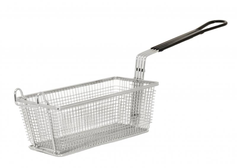 11" x 5 5/8" x 4 1/8" Nickel-Plated Iron Fryer Basket with Black Handle 1 11" x 5 5/8" x 4 1/8" Nickel-Plated Iron Fryer Basket with Black Handle